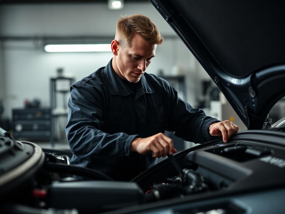 Kfz-Meister bei der Arbeit am Motor